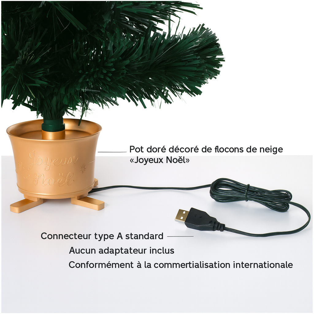 Sapin de noël artificiel 32" à fibres optiques LED multicolores avec base dorée – mini sapin de table