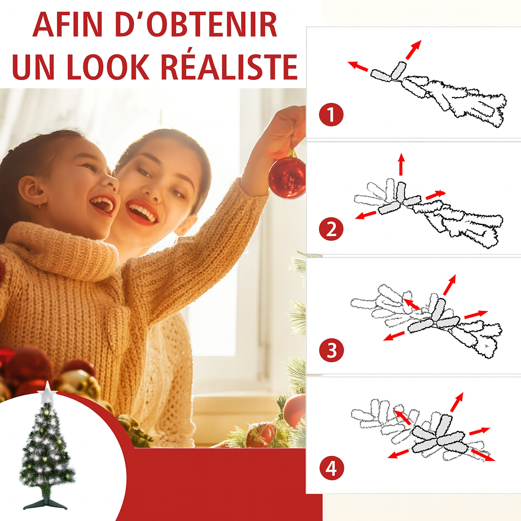 Sapin de noël artificiel HOMCOM 90cm LED à fibres optiques vert et blanc avec télécommande