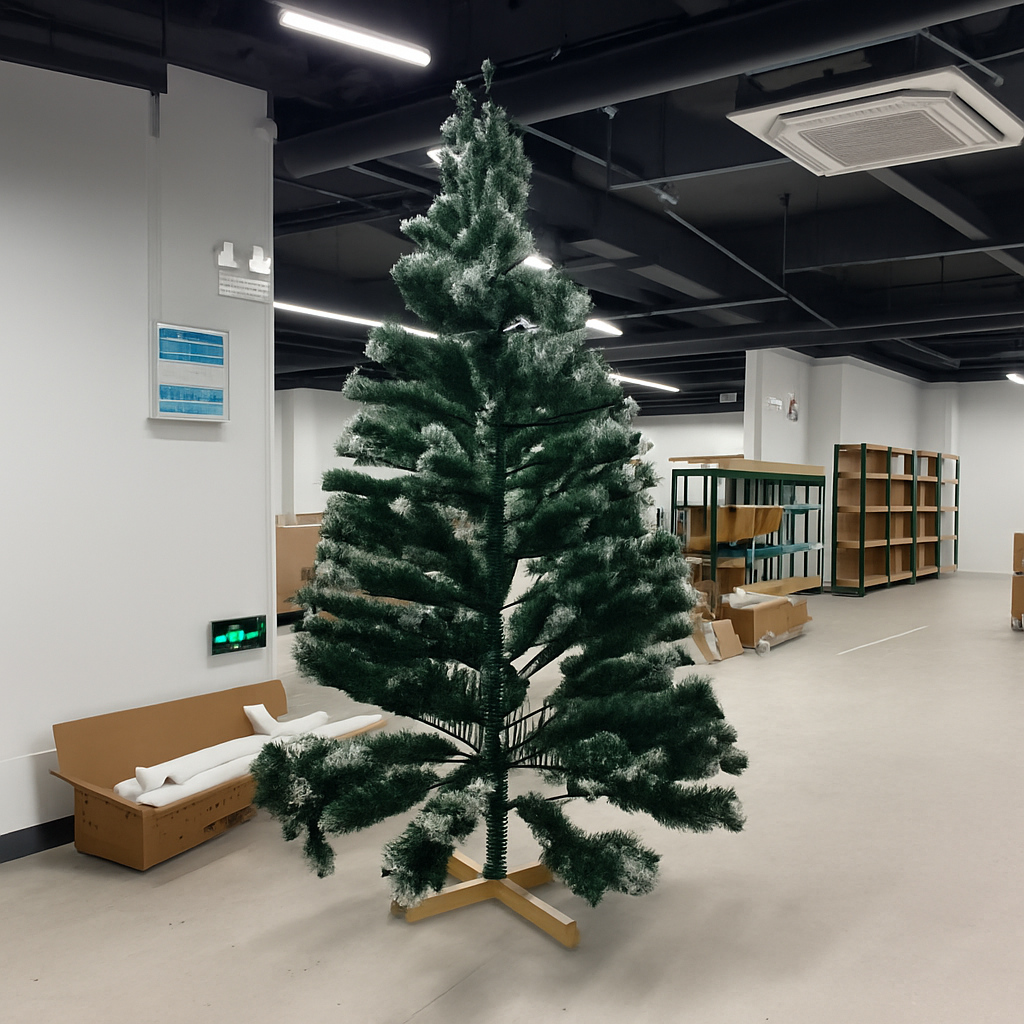 Sapin de noël artificiel enneigé avec pommes de pin – 180 ou 270 cm, pied en bois naturel