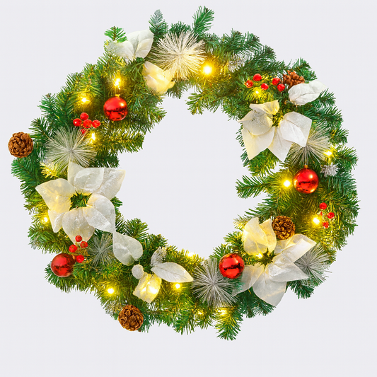 Couronne de noël 60 cm avec lumières LED – décoration de fête intérieur/extérieur en PVC