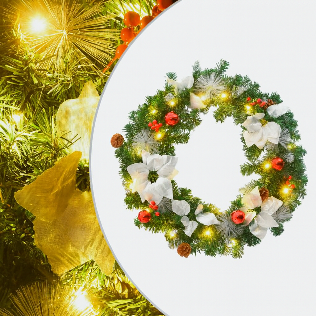 Couronne de noël 60 cm avec lumières LED – décoration de fête intérieur/extérieur en PVC