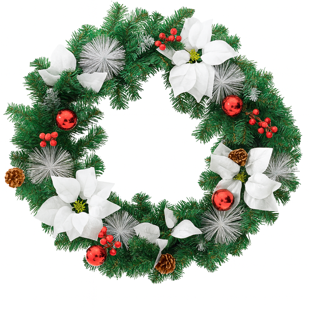 Couronne de noël 60 cm avec lumières LED – décoration de fête intérieur/extérieur en PVC