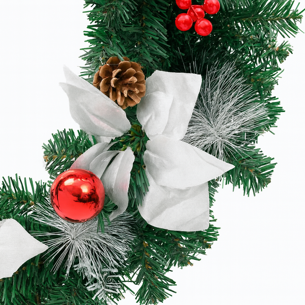 Couronne de noël 60 cm avec lumières LED – décoration de fête intérieur/extérieur en PVC