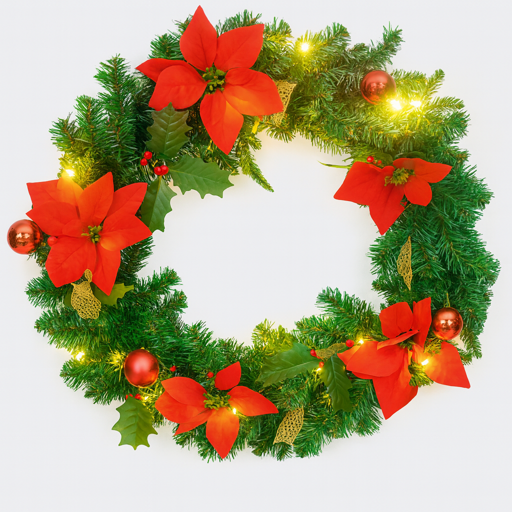 Couronne de noël 60 cm avec lumières LED – décoration de fête intérieur/extérieur en PVC