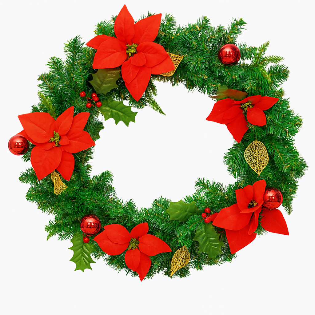 Couronne de noël 60 cm avec lumières LED – décoration de fête intérieur/extérieur en PVC