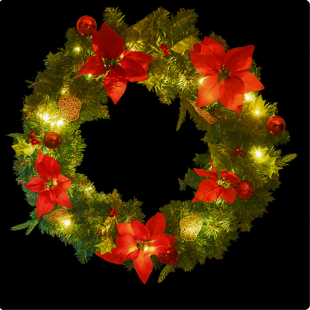 Couronne de noël 60 cm avec lumières LED – décoration de fête intérieur/extérieur en PVC