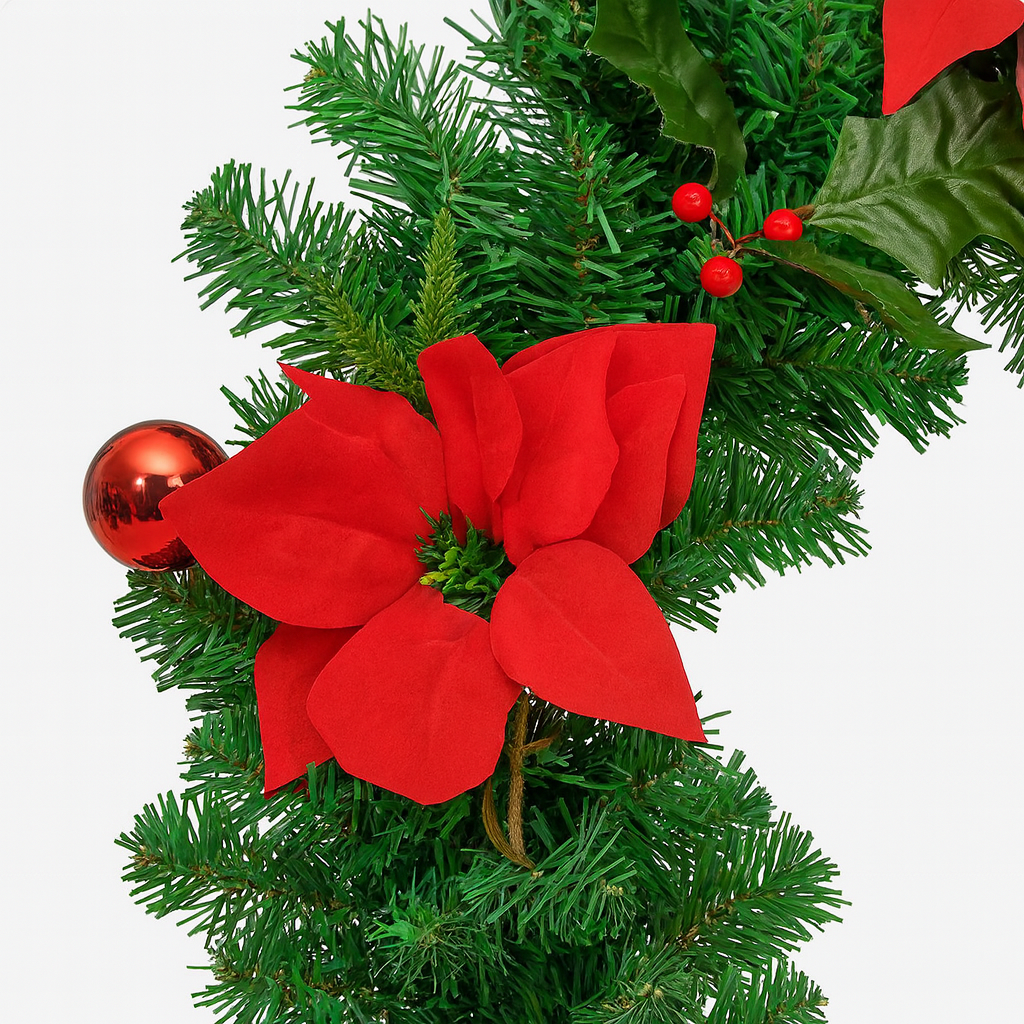 Couronne de noël 60 cm avec lumières LED – décoration de fête intérieur/extérieur en PVC