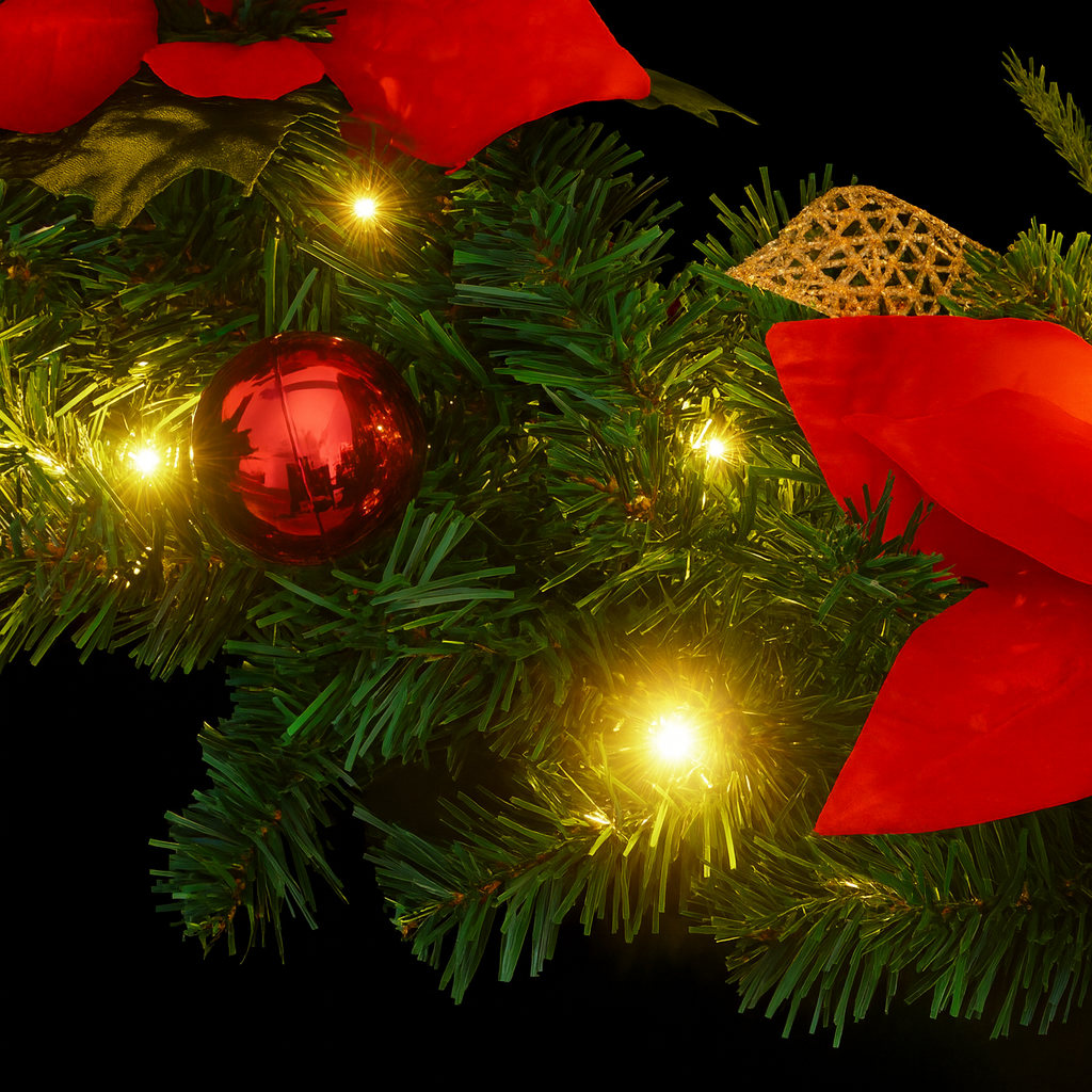 Couronne de noël 60 cm avec lumières LED – décoration de fête intérieur/extérieur en PVC