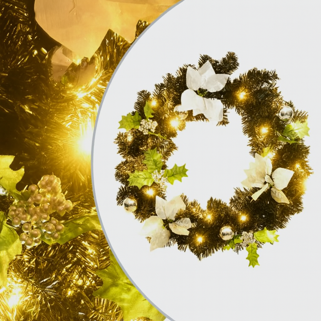Couronne de noël 60 cm avec lumières LED – décoration de fête intérieur/extérieur en PVC