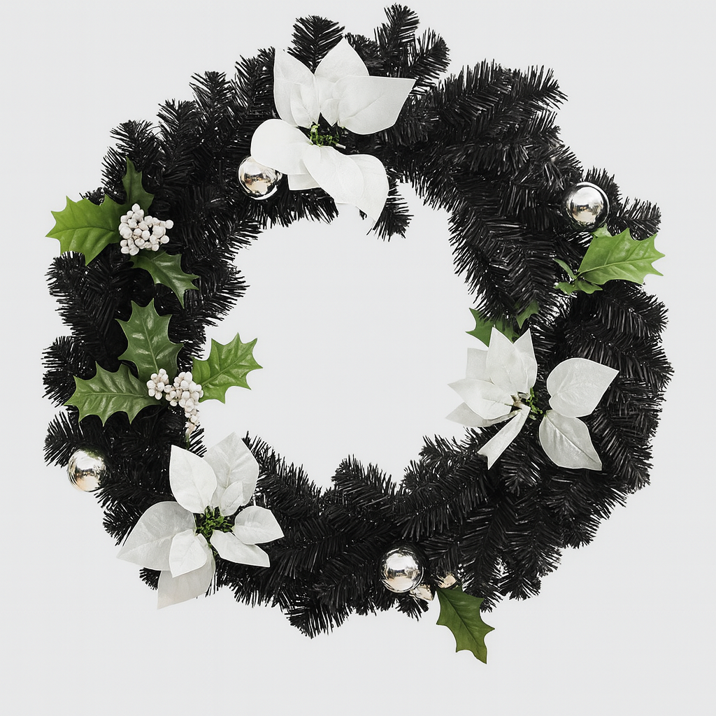 Couronne de noël 60 cm avec lumières LED – décoration de fête intérieur/extérieur en PVC
