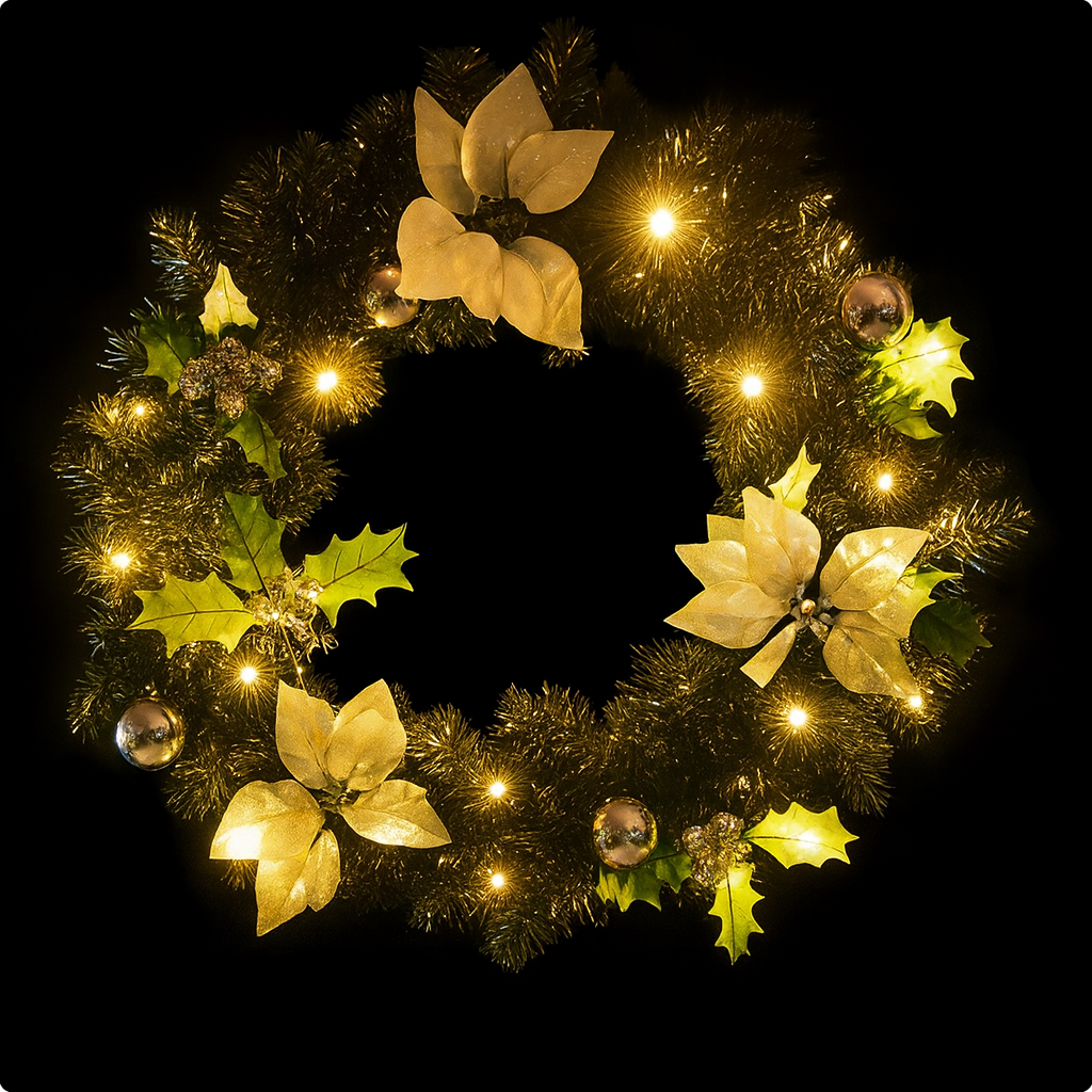 Couronne de noël 60 cm avec lumières LED – décoration de fête intérieur/extérieur en PVC