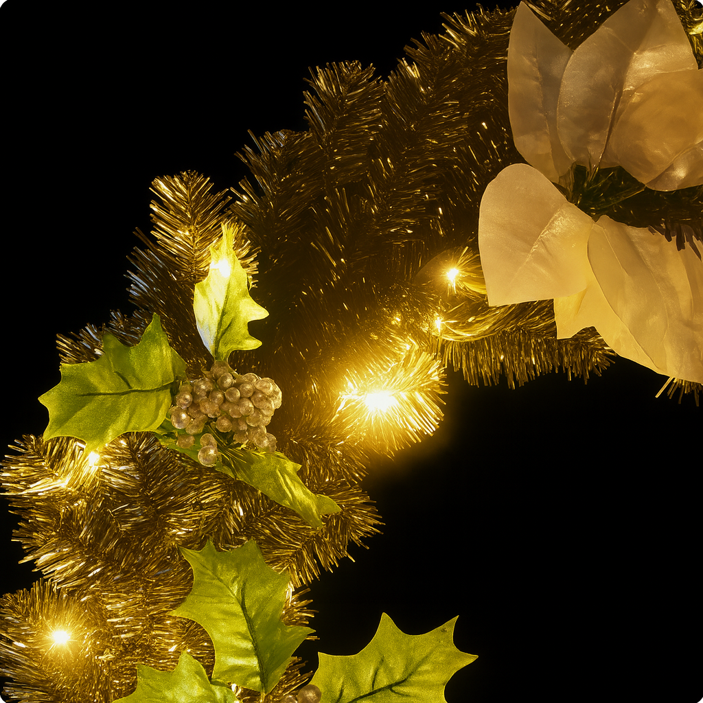 Couronne de noël 60 cm avec lumières LED – décoration de fête intérieur/extérieur en PVC