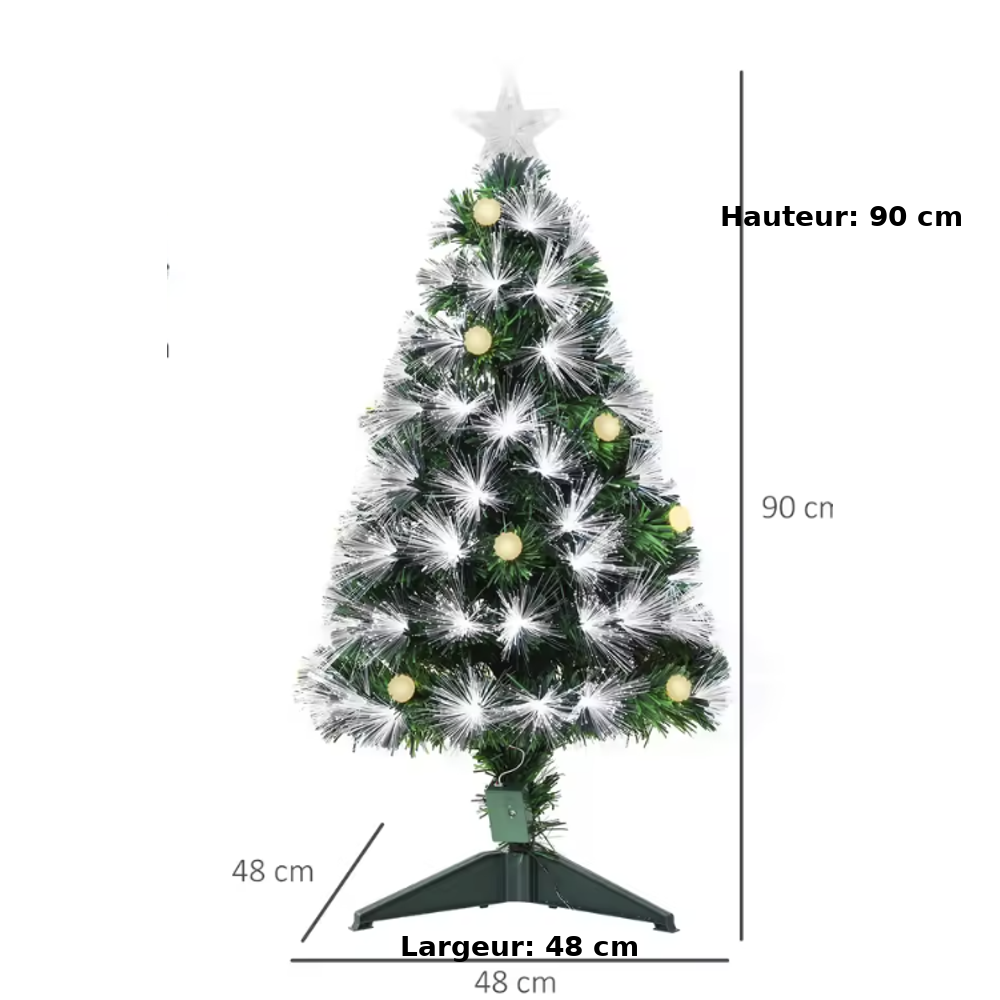 Sapin de noël artificiel HOMCOM 90cm LED à fibres optiques vert et blanc avec télécommande