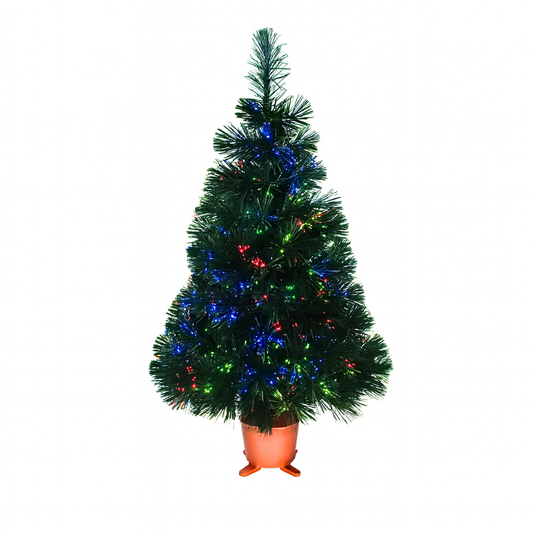 Sapin de noël artificiel 32" à fibres optiques LED multicolores avec base dorée – mini sapin de table