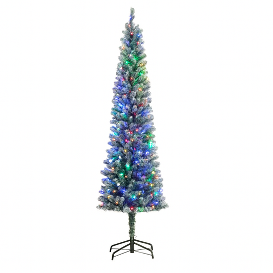HOMCOM sapin de noël artificiel slim 225 cm avec 220 LED, 519 Branches neige, vert
