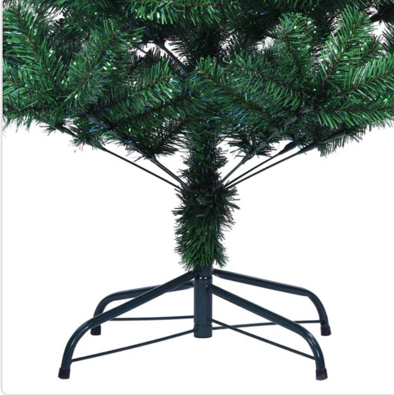 Sapin de noël artificiel vert 210 cm en PVC avec pointes irisées et support acier