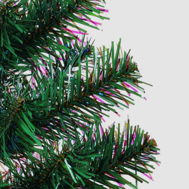 Sapin de noël artificiel vert 210 cm en PVC avec pointes irisées et support acier