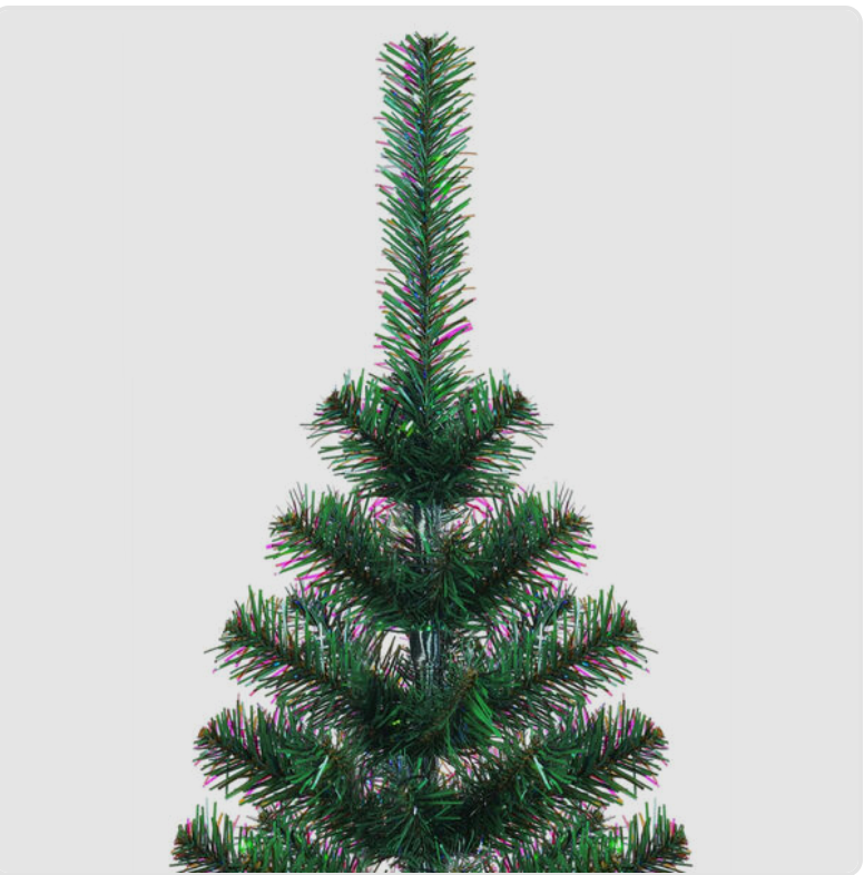 Sapin de noël artificiel vert 210 cm en PVC avec pointes irisées et support acier