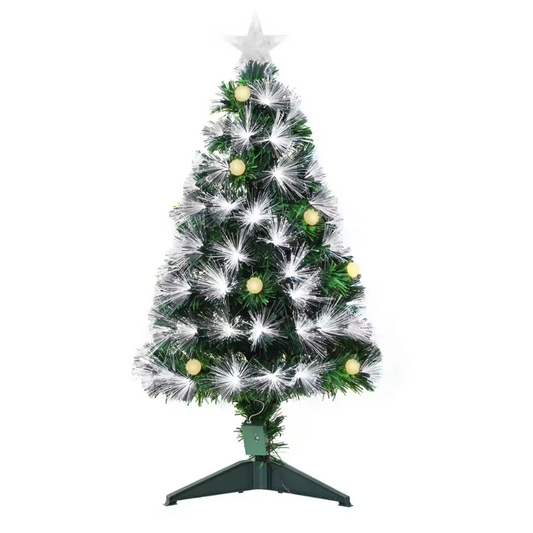 Sapin de noël artificiel HOMCOM 90cm LED à fibres optiques vert et blanc avec télécommande