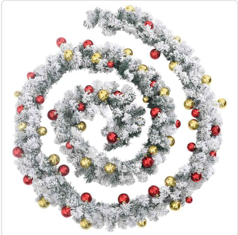 Guirlande de noël PVC verte 5m/10m/20m avec neige, LED USB, effets lumineux et boules