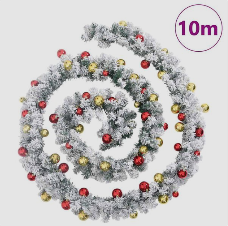 Guirlande de noël PVC verte 5m/10m/20m avec neige, LED USB, effets lumineux et boules