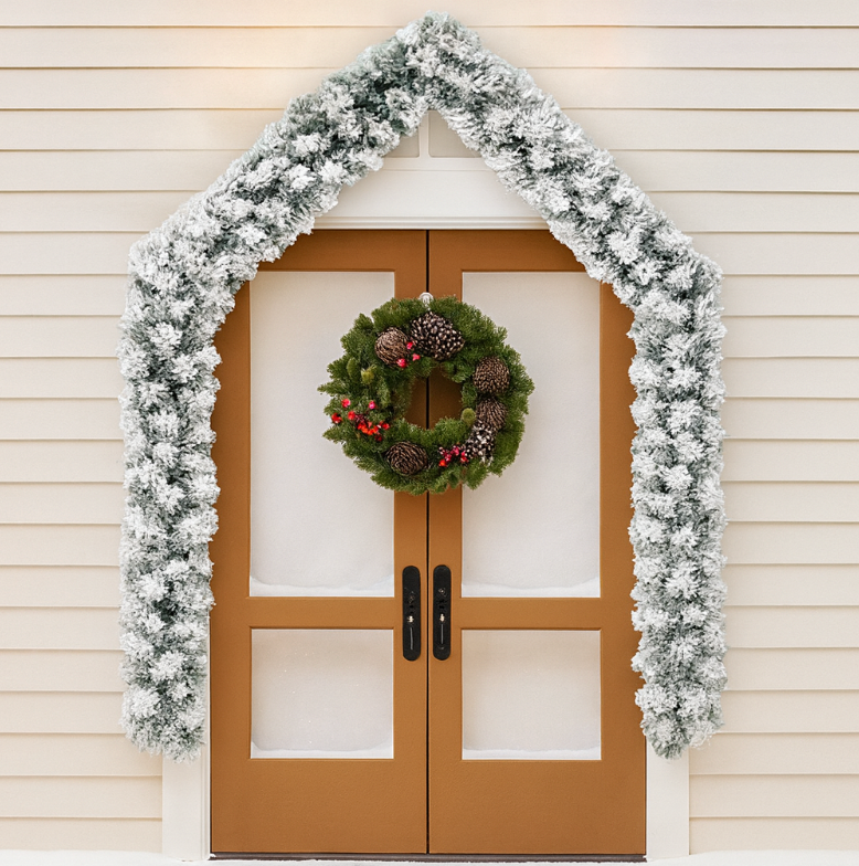 Guirlande de noël PVC verte 5m/10m/20m avec neige, LED USB, effets lumineux et boules