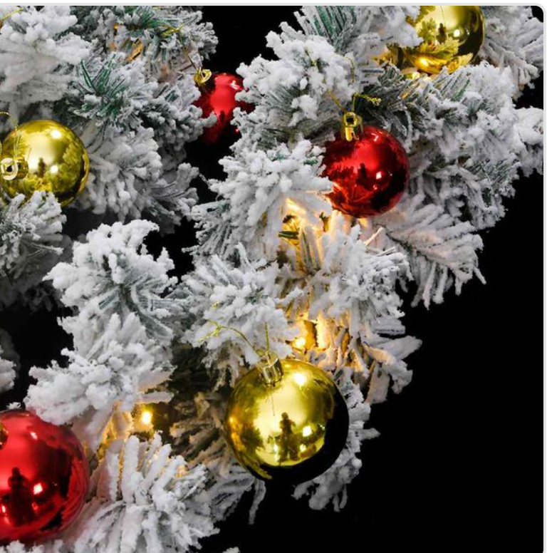 Guirlande de noël PVC verte 5m/10m/20m avec neige, LED USB, effets lumineux et boules