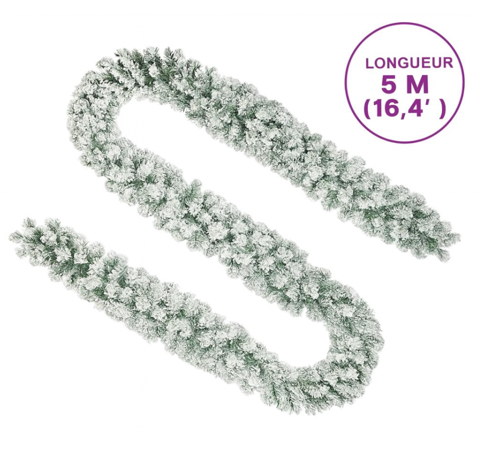 Guirlande de noël PVC verte 5m/10m/20m avec neige, LED USB, effets lumineux et boules