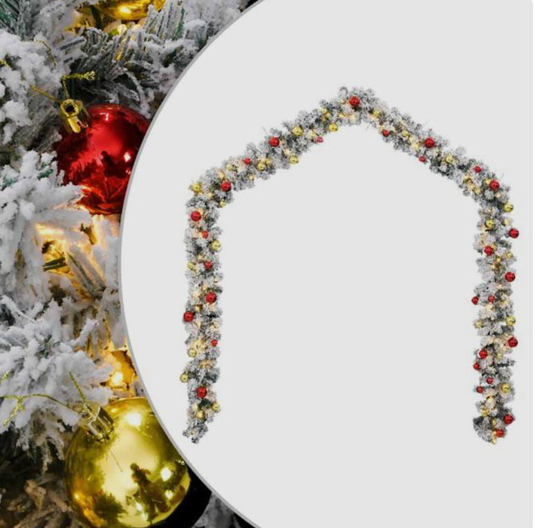 Guirlande de noël PVC verte 5m/10m/20m avec neige, LED USB, effets lumineux et boules