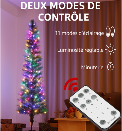 Sapin Slim 225 cm avec 220 LED, 519 Branches Neige
