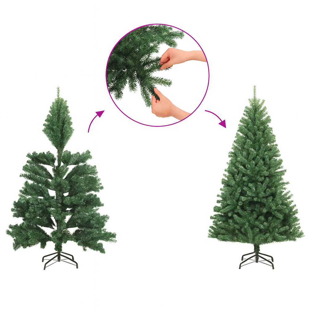 Sapin de noël artificiel vert 210 cm en PVC avec pointes irisées et support acier