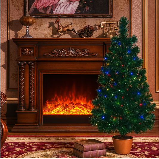 Sapin de noël artificiel 32" à fibres optiques LED multicolores avec base dorée – mini sapin de table