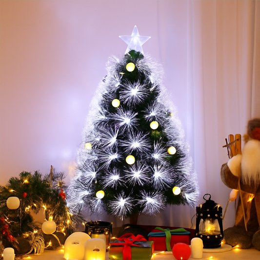 Sapin de noël artificiel HOMCOM 90cm LED à fibres optiques vert et blanc avec télécommande