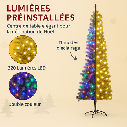 Sapin Slim 225 cm avec 220 LED, 519 Branches Neige